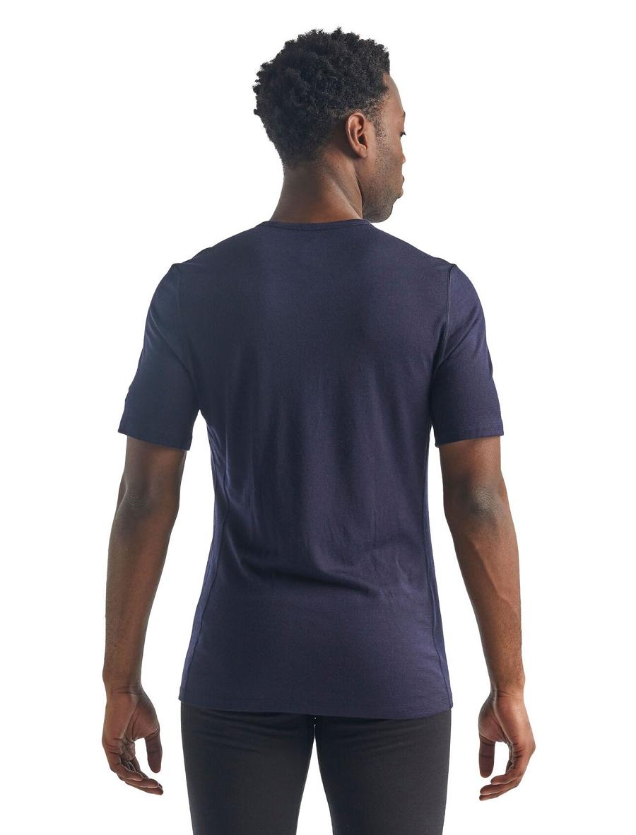 Men's Icebreaker Merino 200 Oasis Short Sleeve Crewe Thermal Top Base Layers Midnight Navy | CA 1559JPQJ